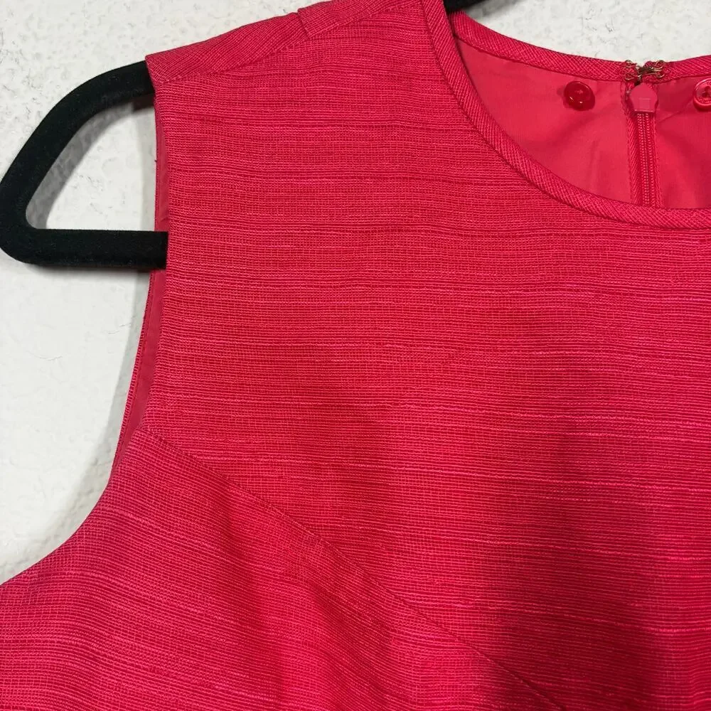 Tory Burch 2 Kimberly Sheath Dress Red Cotton Linen Silk Hourglass Sleeveless